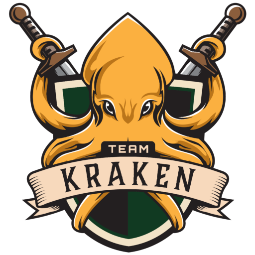 Team Kraken Logo of a Kraken over a shield holding two swords